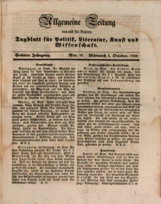 Allgemeine Zeitung von und für Bayern (Fränkischer Kurier) Mittwoch 2. Oktober 1839