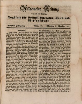 Allgemeine Zeitung von und für Bayern (Fränkischer Kurier) Montag 11. November 1839