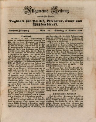 Allgemeine Zeitung von und für Bayern (Fränkischer Kurier) Samstag 16. November 1839