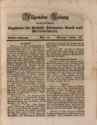 Allgemeine Zeitung von und für Bayern (Fränkischer Kurier) Montag 2. Dezember 1839