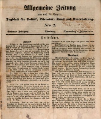 Allgemeine Zeitung von und für Bayern (Fränkischer Kurier) Donnerstag 2. Januar 1840