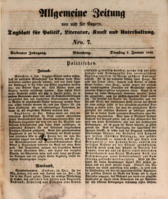 Allgemeine Zeitung von und für Bayern (Fränkischer Kurier) Dienstag 7. Januar 1840