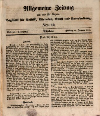 Allgemeine Zeitung von und für Bayern (Fränkischer Kurier) Freitag 10. Januar 1840