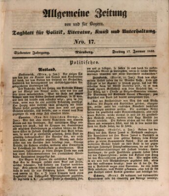 Allgemeine Zeitung von und für Bayern (Fränkischer Kurier) Freitag 17. Januar 1840