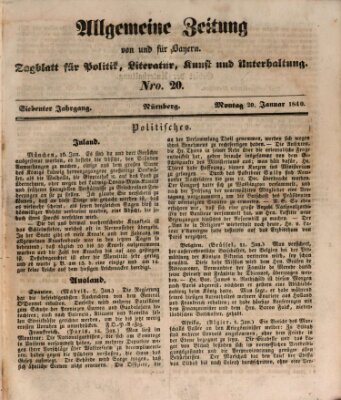 Allgemeine Zeitung von und für Bayern (Fränkischer Kurier) Montag 20. Januar 1840