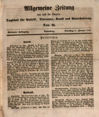 Allgemeine Zeitung von und für Bayern (Fränkischer Kurier) Dienstag 21. Januar 1840