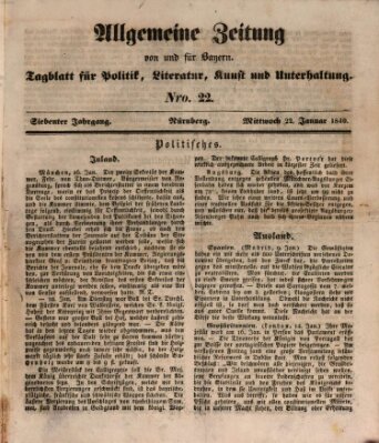 Allgemeine Zeitung von und für Bayern (Fränkischer Kurier) Mittwoch 22. Januar 1840