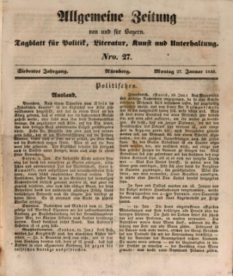 Allgemeine Zeitung von und für Bayern (Fränkischer Kurier) Montag 27. Januar 1840