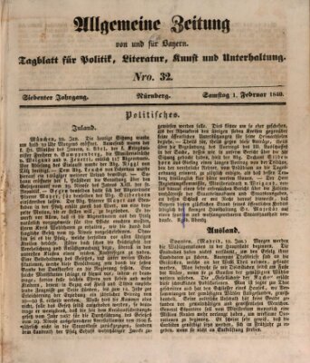 Allgemeine Zeitung von und für Bayern (Fränkischer Kurier) Samstag 1. Februar 1840