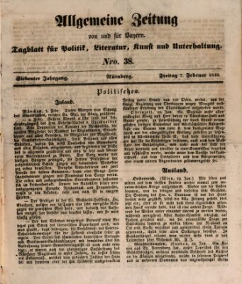 Allgemeine Zeitung von und für Bayern (Fränkischer Kurier) Freitag 7. Februar 1840