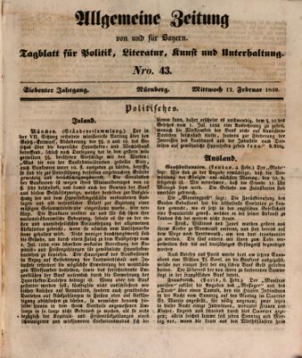 Allgemeine Zeitung von und für Bayern (Fränkischer Kurier) Mittwoch 12. Februar 1840