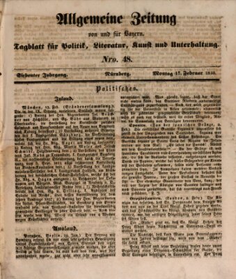 Allgemeine Zeitung von und für Bayern (Fränkischer Kurier) Montag 17. Februar 1840