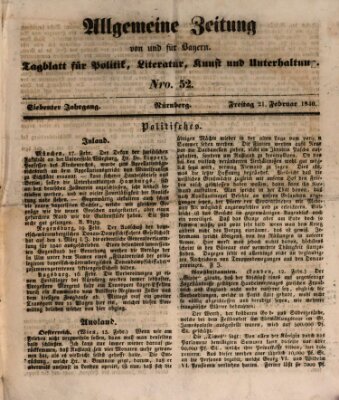 Allgemeine Zeitung von und für Bayern (Fränkischer Kurier) Freitag 21. Februar 1840