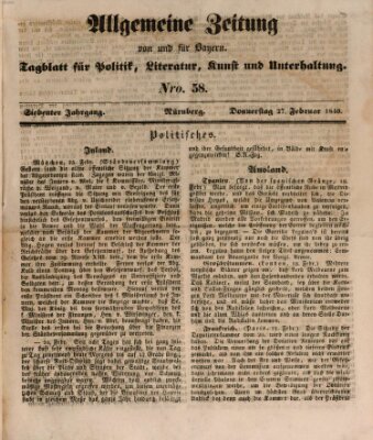 Allgemeine Zeitung von und für Bayern (Fränkischer Kurier) Donnerstag 27. Februar 1840