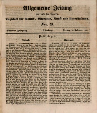 Allgemeine Zeitung von und für Bayern (Fränkischer Kurier) Freitag 28. Februar 1840