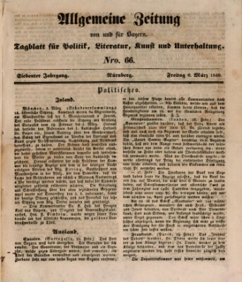 Allgemeine Zeitung von und für Bayern (Fränkischer Kurier) Freitag 6. März 1840