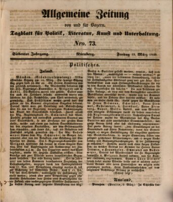 Allgemeine Zeitung von und für Bayern (Fränkischer Kurier) Freitag 13. März 1840