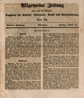 Allgemeine Zeitung von und für Bayern (Fränkischer Kurier) Freitag 3. April 1840