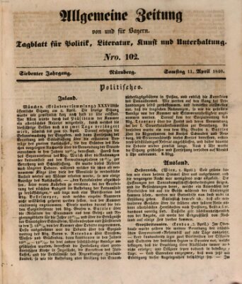 Allgemeine Zeitung von und für Bayern (Fränkischer Kurier) Samstag 11. April 1840