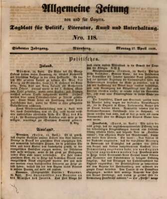 Allgemeine Zeitung von und für Bayern (Fränkischer Kurier) Montag 27. April 1840