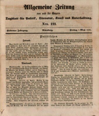 Allgemeine Zeitung von und für Bayern (Fränkischer Kurier) Freitag 1. Mai 1840