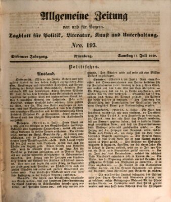 Allgemeine Zeitung von und für Bayern (Fränkischer Kurier) Samstag 11. Juli 1840