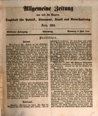 Allgemeine Zeitung von und für Bayern (Fränkischer Kurier) Sonntag 12. Juli 1840