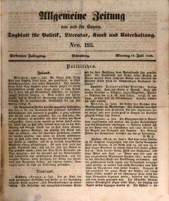 Allgemeine Zeitung von und für Bayern (Fränkischer Kurier) Montag 13. Juli 1840