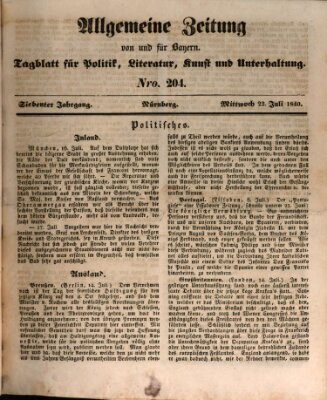 Allgemeine Zeitung von und für Bayern (Fränkischer Kurier) Mittwoch 22. Juli 1840