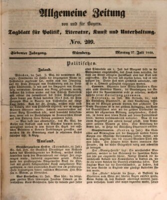 Allgemeine Zeitung von und für Bayern (Fränkischer Kurier) Montag 27. Juli 1840