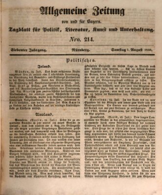 Allgemeine Zeitung von und für Bayern (Fränkischer Kurier) Samstag 1. August 1840