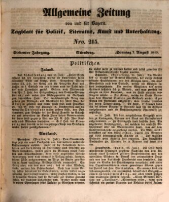 Allgemeine Zeitung von und für Bayern (Fränkischer Kurier) Sonntag 2. August 1840