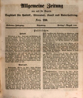 Allgemeine Zeitung von und für Bayern (Fränkischer Kurier) Freitag 7. August 1840