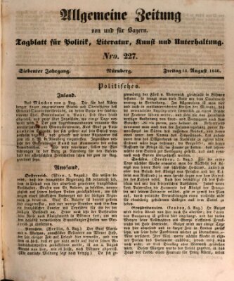 Allgemeine Zeitung von und für Bayern (Fränkischer Kurier) Freitag 14. August 1840