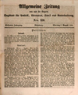 Allgemeine Zeitung von und für Bayern (Fränkischer Kurier) Montag 17. August 1840