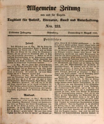 Allgemeine Zeitung von und für Bayern (Fränkischer Kurier) Donnerstag 20. August 1840