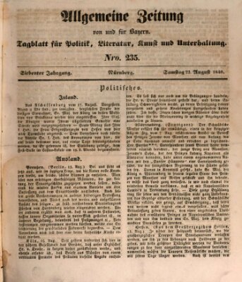 Allgemeine Zeitung von und für Bayern (Fränkischer Kurier) Samstag 22. August 1840