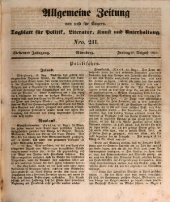 Allgemeine Zeitung von und für Bayern (Fränkischer Kurier) Freitag 28. August 1840