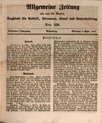 Allgemeine Zeitung von und für Bayern (Fränkischer Kurier) Montag 14. September 1840