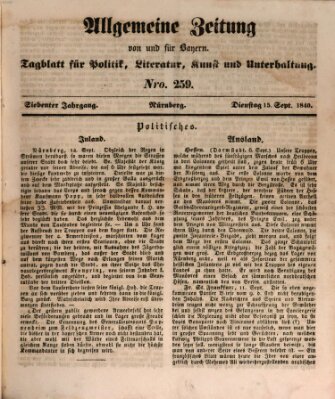 Allgemeine Zeitung von und für Bayern (Fränkischer Kurier) Dienstag 15. September 1840