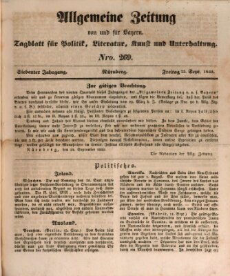 Allgemeine Zeitung von und für Bayern (Fränkischer Kurier) Freitag 25. September 1840