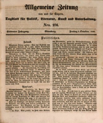 Allgemeine Zeitung von und für Bayern (Fränkischer Kurier) Freitag 2. Oktober 1840