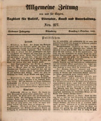 Allgemeine Zeitung von und für Bayern (Fränkischer Kurier) Samstag 3. Oktober 1840