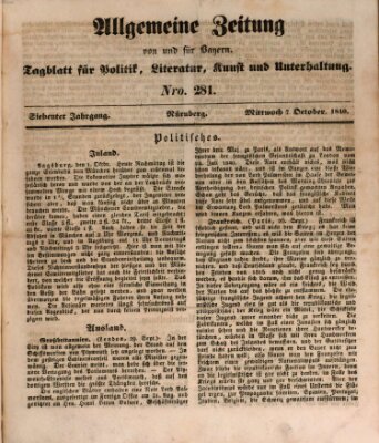 Allgemeine Zeitung von und für Bayern (Fränkischer Kurier) Mittwoch 7. Oktober 1840