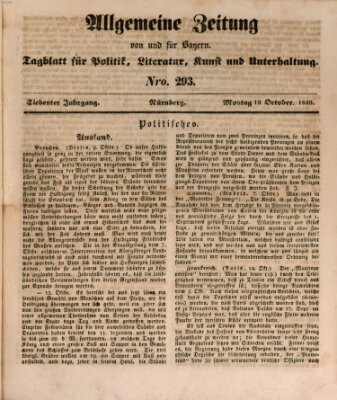 Allgemeine Zeitung von und für Bayern (Fränkischer Kurier) Montag 19. Oktober 1840