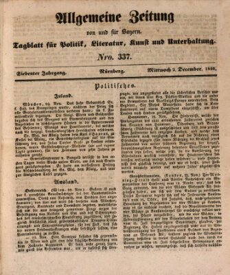 Allgemeine Zeitung von und für Bayern (Fränkischer Kurier) Mittwoch 2. Dezember 1840