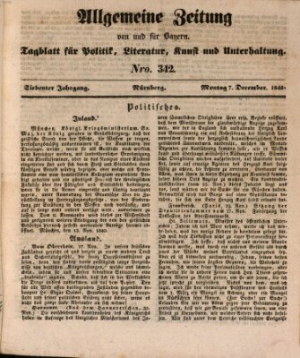 Allgemeine Zeitung von und für Bayern (Fränkischer Kurier) Montag 7. Dezember 1840