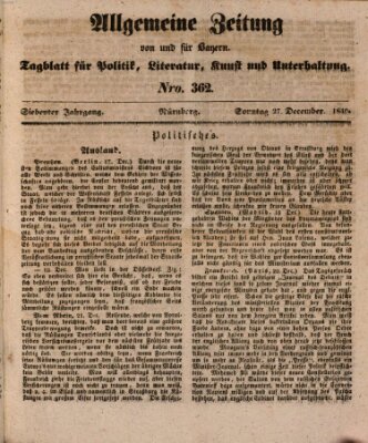 Allgemeine Zeitung von und für Bayern (Fränkischer Kurier) Sonntag 27. Dezember 1840