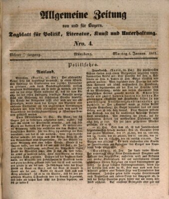 Allgemeine Zeitung von und für Bayern (Fränkischer Kurier) Montag 4. Januar 1841