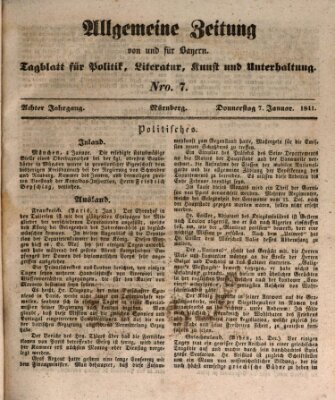 Allgemeine Zeitung von und für Bayern (Fränkischer Kurier) Donnerstag 7. Januar 1841